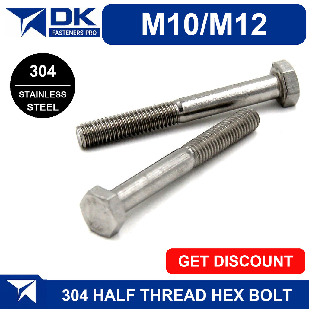 Bulong lục giác ngoài INOX 304 M10 / M12, Ốc lục giác inox / Vít lục giác bên ngoài nửa ren Vít bu l