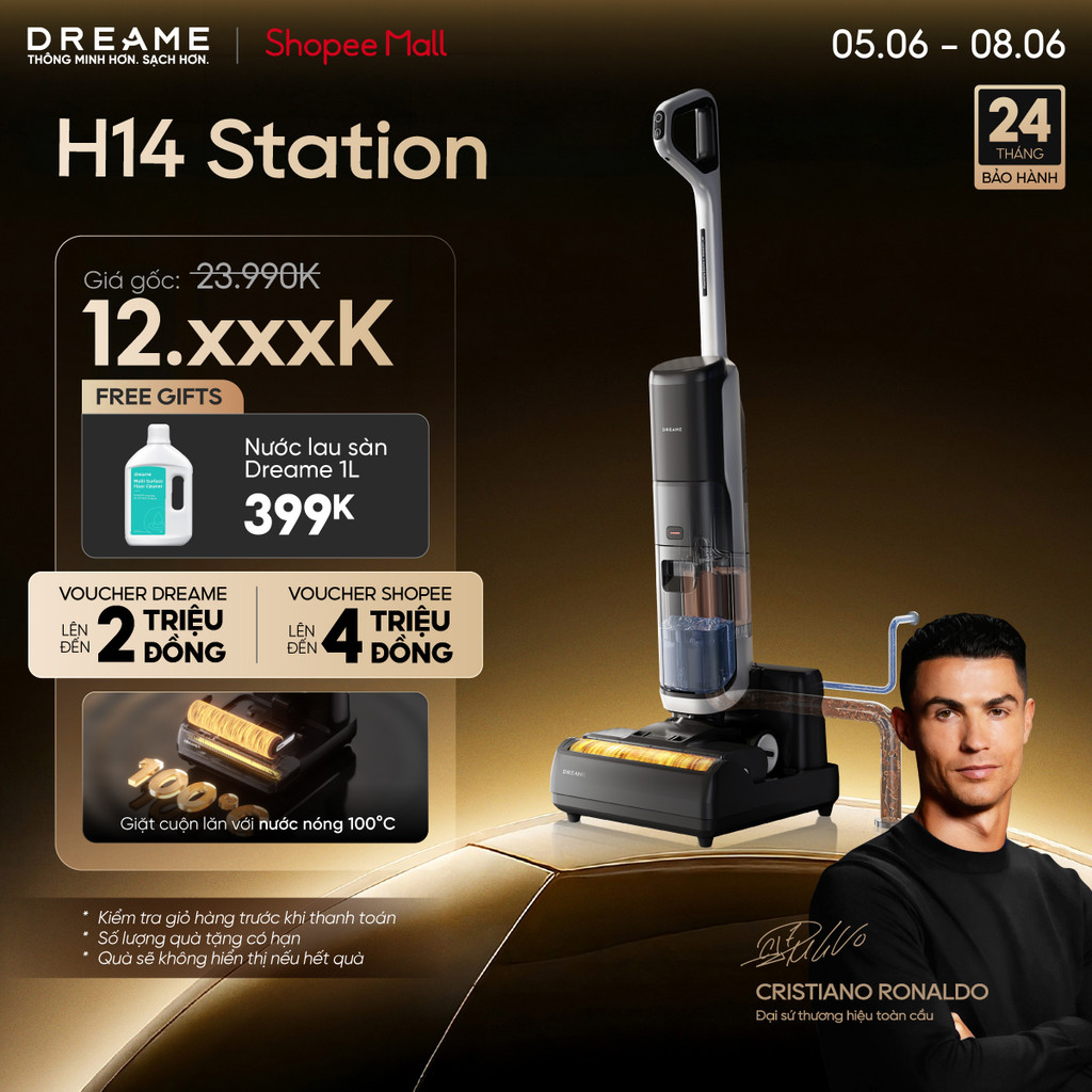 Dreame H14 Station Máy hút bụi lau sàn không dây | tự động xử lý nước bẩn | giặt cuộn lăn 100°C | BH