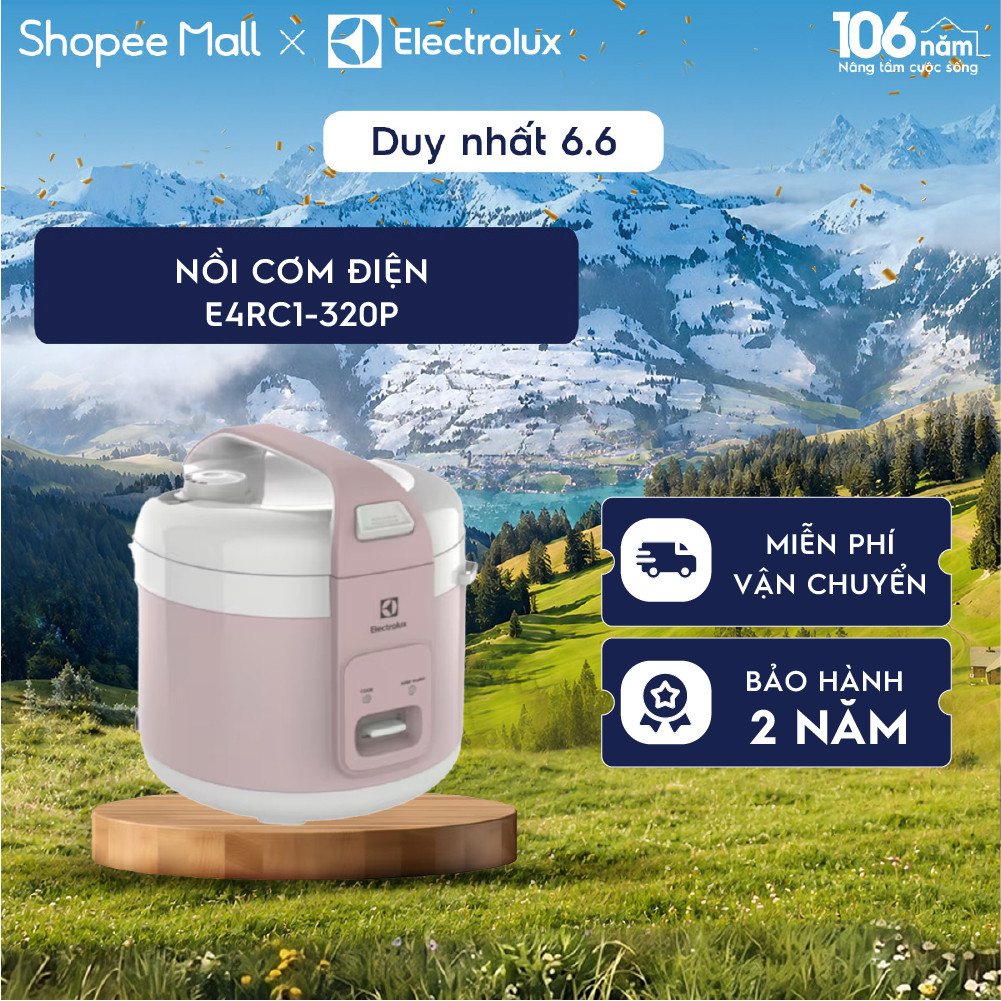 Nồi cơm điện 1.8L Electrolux E4RC1-320P - lòng nồi chống dính, giữ ấm lâu, kèm xửng hấp