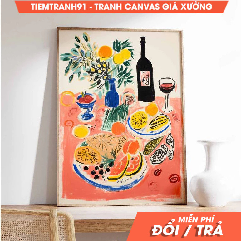 Tranh treo tường, Dinner Table, Retro Food Art, Vintage Kitchen Poster, tặng kèm đinh treo, in theo 