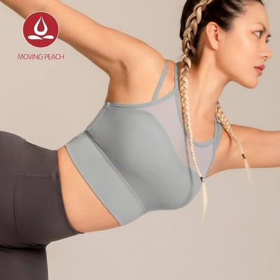MOVING PEACH Áo ngực thể thao nữ Dây đeo đôi Thiết kế lưng chéo Yoga Top Lưới Bảng điều khiển Áo ngực có thể tháo rời Cốc Crop Top Pilates Dance Mặc hàng ngày ABM