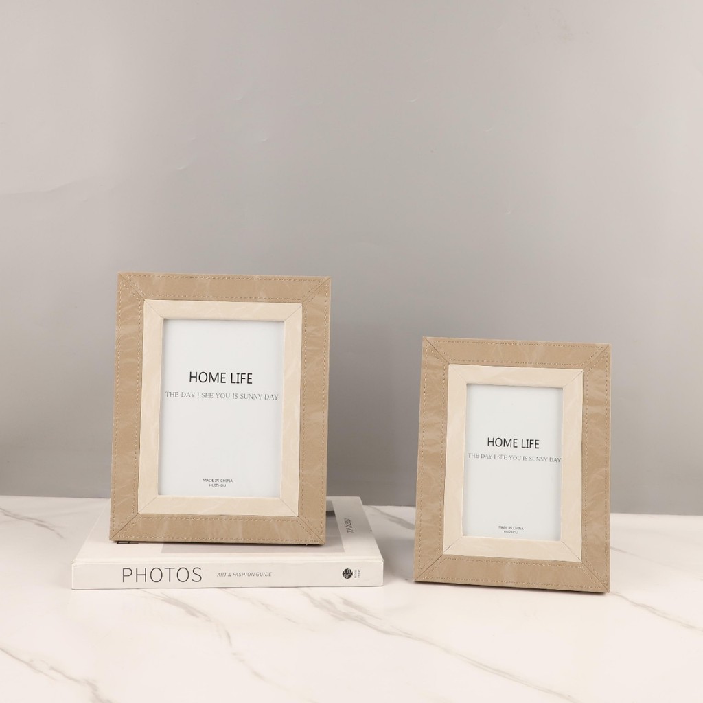 Nordic minimalist high-end leather photo frame desktop ornament for living room, bedroom, bedside ta