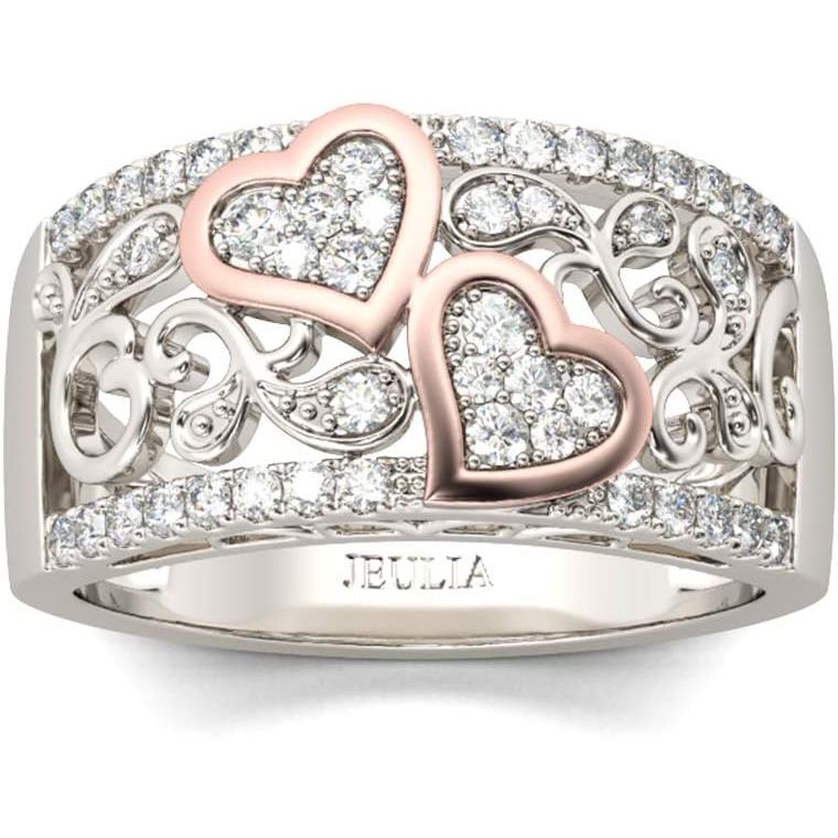 Jeulia 1Carat Hoa Hồng Mạ Vàng Cưới Dày Cắt Tròn Vĩnh Cửu Nhẫn Halo CZ Trái Tim Đính Hôn Nhẫn Hứa Lễ