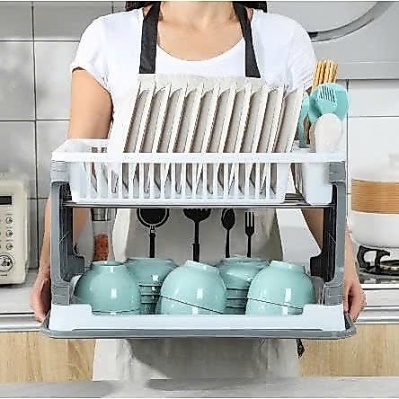 KỆ ÚP CHÉN BÁT 2 TẦNG CÓ KHAY THOÁT NƯỚC CHUẦN HÀNG XUẤT XỊN - KHAY ĐỰNG CHÉN DĨA, ĐŨA MUỖNG CÓ ỐNG 