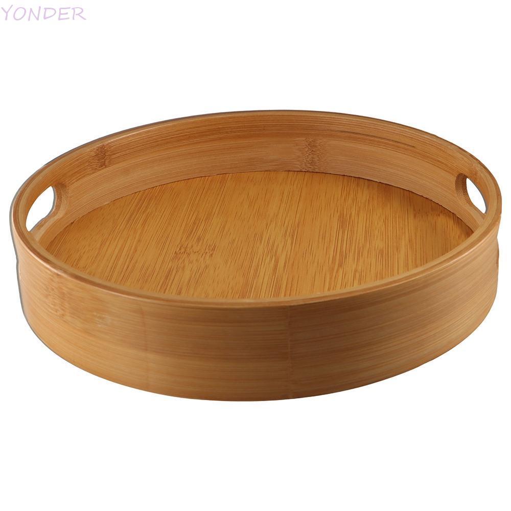 Khay tròn bằng gỗ YONDER, Đĩa đựng thức ăn trà đơn giản đa năng, Khay đựng thức ăn nhẹ Thiết thực Đĩ