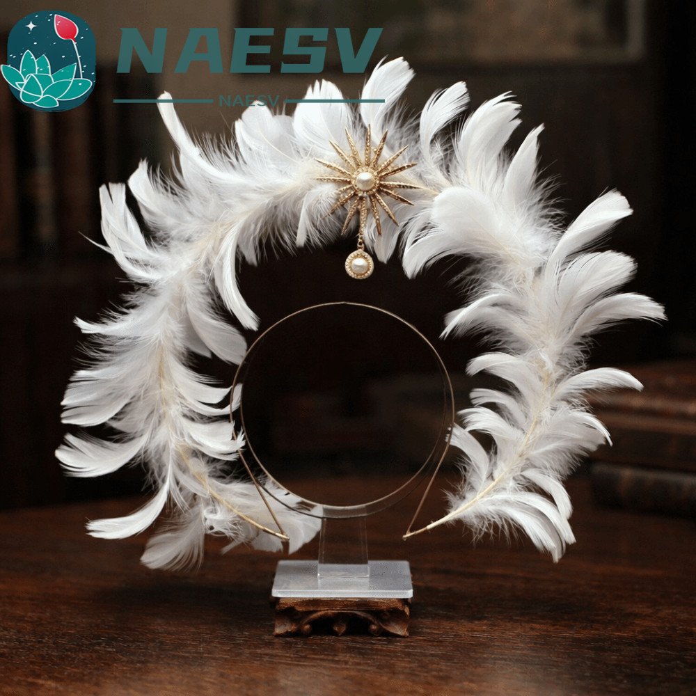 NAESV Feather Glory Crown Headband, Dress Up Đạo cụ hai lớp Virgin Mary Queen Tiara, Gothic Vintage 