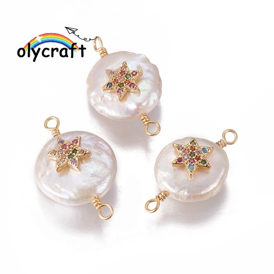 2 Mặt dây chuyền nước ngọt nuôi cấy dành cho người Do Thái với Cubic ia và đồng thau Phát hiện tròn 