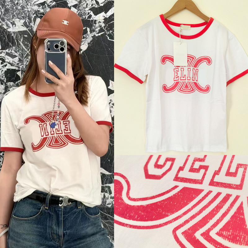 G6HO Ce--ne Letters Logo Printed Short Sleeve T Casual, fashionable, versatile women's base shirt T 