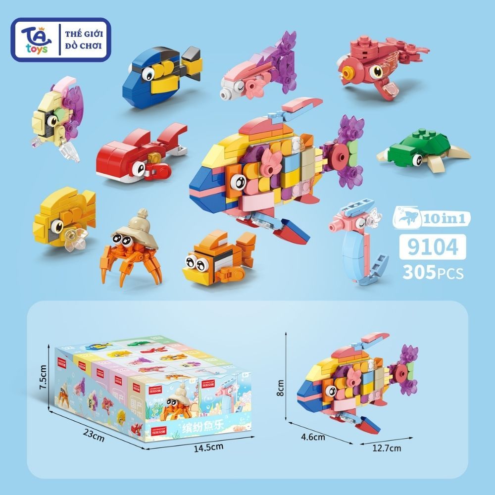 ( 10IN1 ) Set Đồ Chơi Lắp Ghép Set Cá 300+ Chi Tiết – Mô Hình Lắp Ráp Nhiều Mẫu