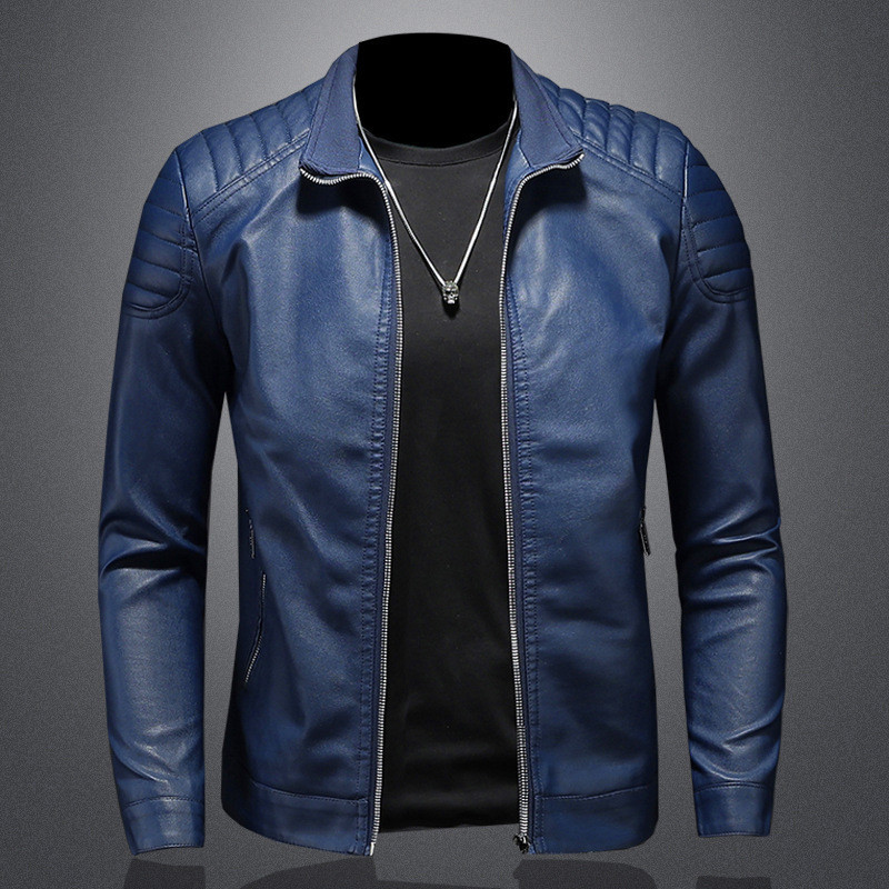 Stand-up collar leather jacket men's trendy coat, leather jacket slimming men's wear