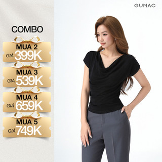 Áo Thun Cổ Đổ GUMAC Áo Thun Kiểu Sang Trọng Áo Đi Tiệc Vải Thun Ánh Nhung Co Giãn Tôn Dáng ATE01031