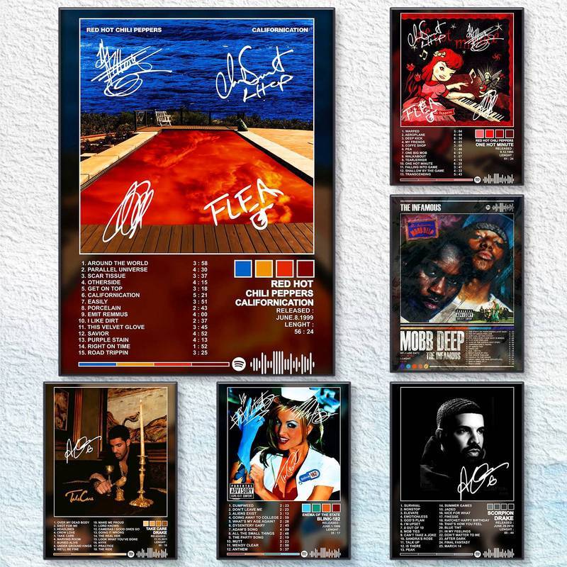 Red Hot Chili Peppers Drake Blink 182 Mobb Deep Hip Hop Rock Album Cover Wall Art