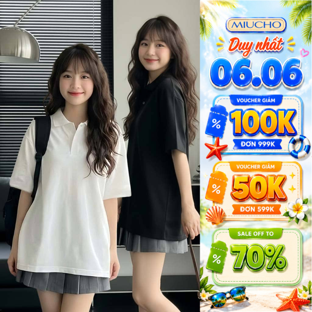 Áo polo nam nữ form rộng Miucho cotton 4 chiều thoáng mát trơn basic PLT01