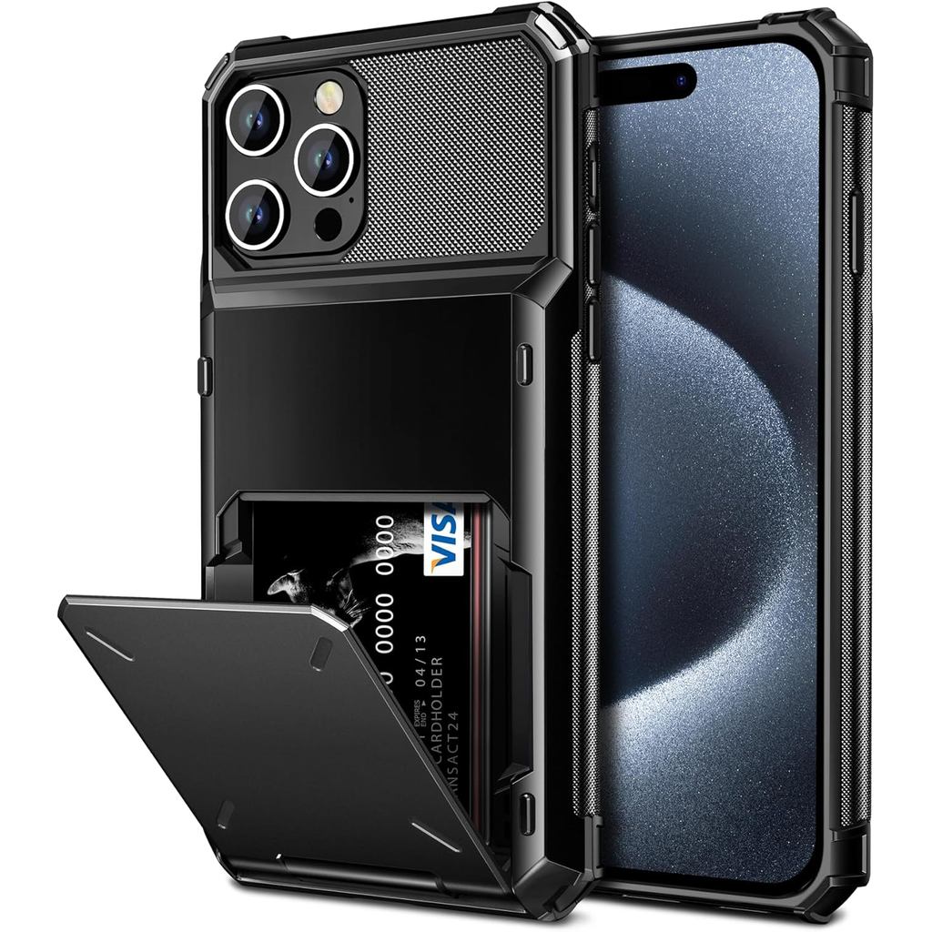 Ốp điện thoại Vofolen cho iPhone 15 Pro có giá đỡ thẻ, Vỏ ví chống sốc hạng nặng 4 lớp, Khe cắm thẻ 