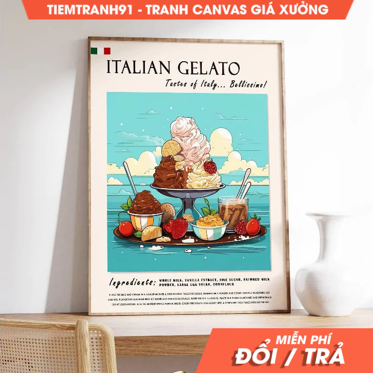 Tranh treo tường, Italian Gelato Poster, Gelato Food, Italian Dessert Poster, Kitchen Decor, Food & 