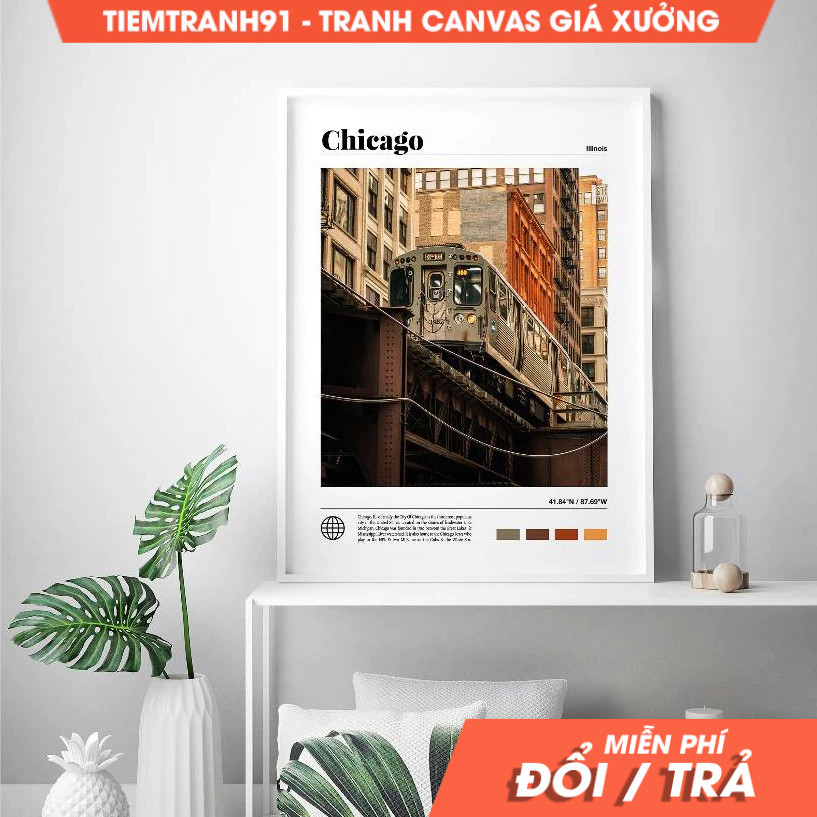 Tranh treo tường, Chicago Poster, Illinois, Chicago Wall Art, home decor, in theo yêu cầu, tặng kèm 