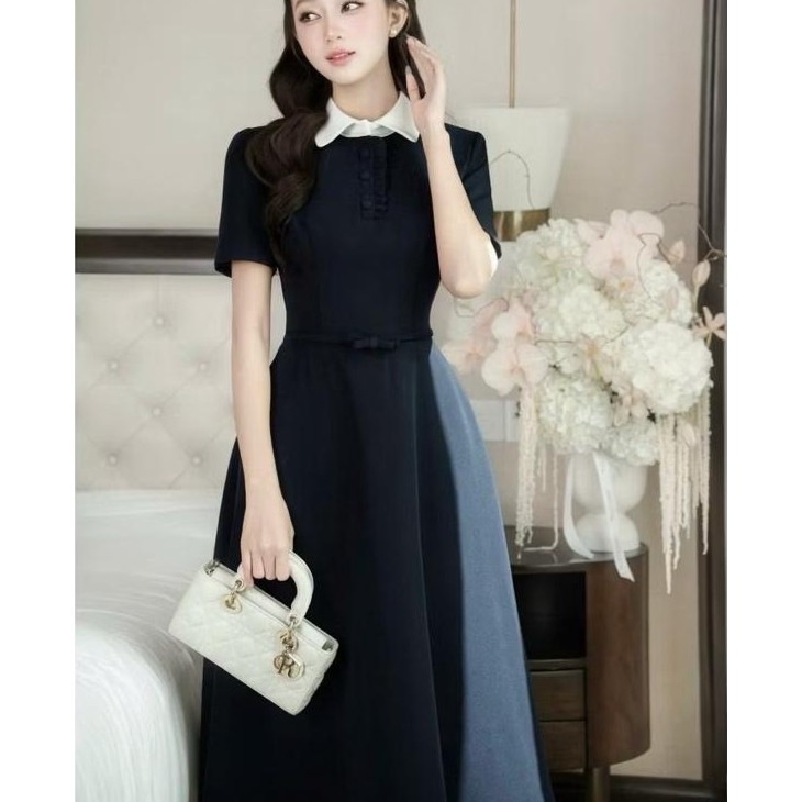 Đầm nữ cổ trụ dáng dài phong cách sang trọng - XANH CỔ TRỤ