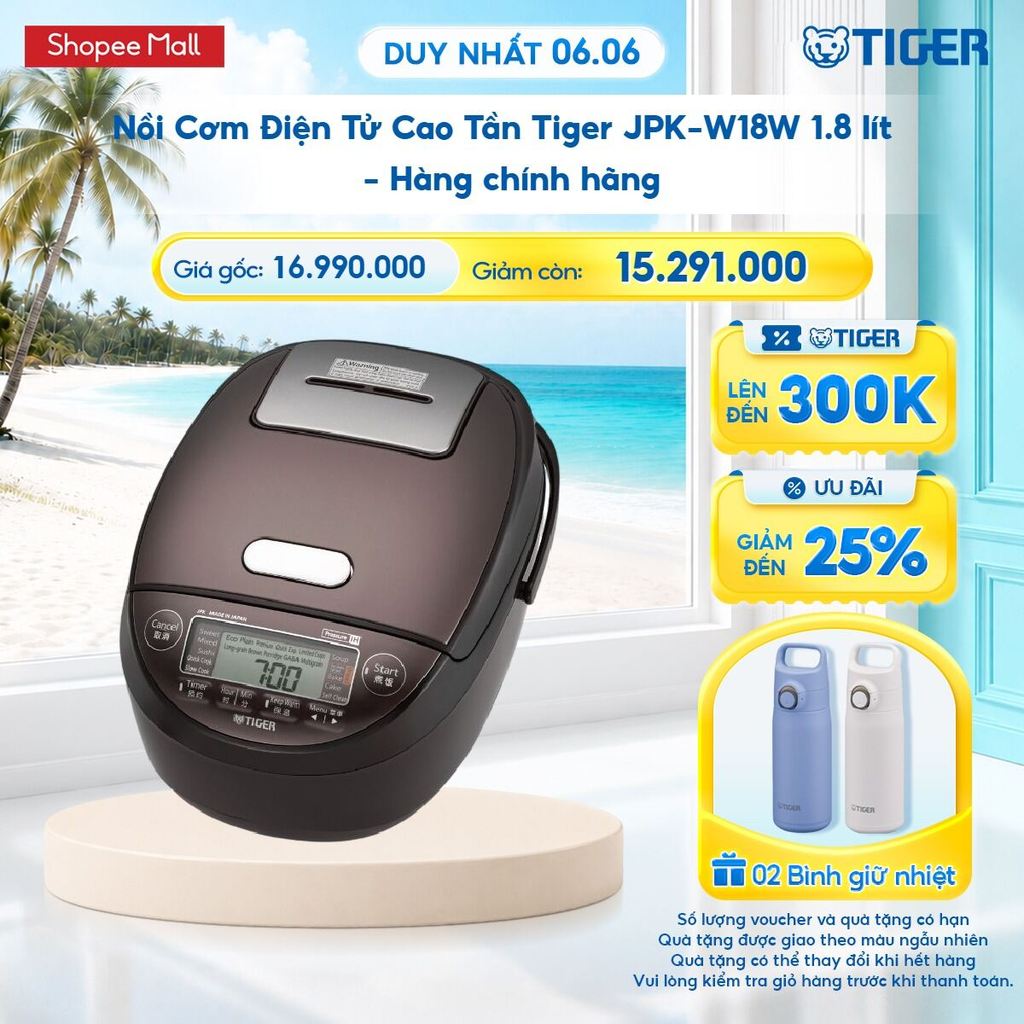 Nồi Cơm Điện Tử Cao Tần Tiger JPK-W18W 1.8 lít - Hàng chính hãng