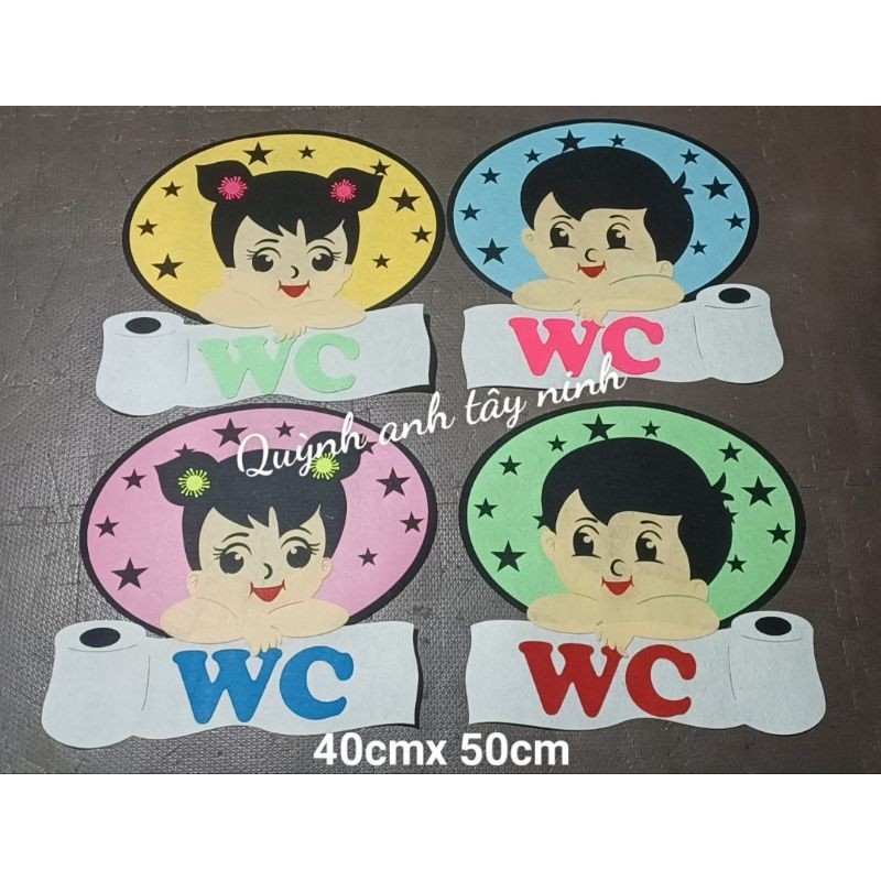 Combo 2 bảng tên trang trí WC mầm non, biển tên nhà vệ sinh, hình dán nhà vệ sinh phân biệt trai gái