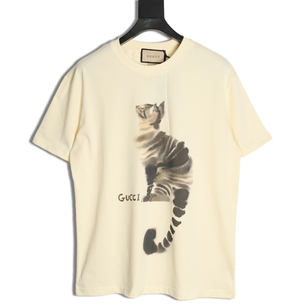 GUCCI GUCCI Mùa Hè Phong Cách Mới Áo Thun Ngắn Tay Nam Nữ Cặp Đôi Phong Cách Hai Dòng Thoáng Khí Mùa