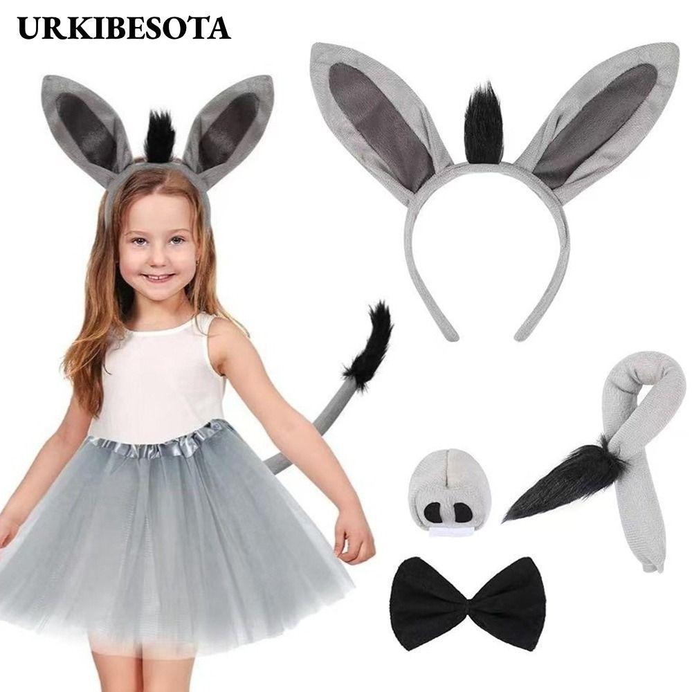 URKIBESOTA 4 Bộ Trang Phục Lừa, Mũi Đuôi Ngộ nghĩnh Donkey Headband, Thời Trang Nơ Động Vật Cosplay 