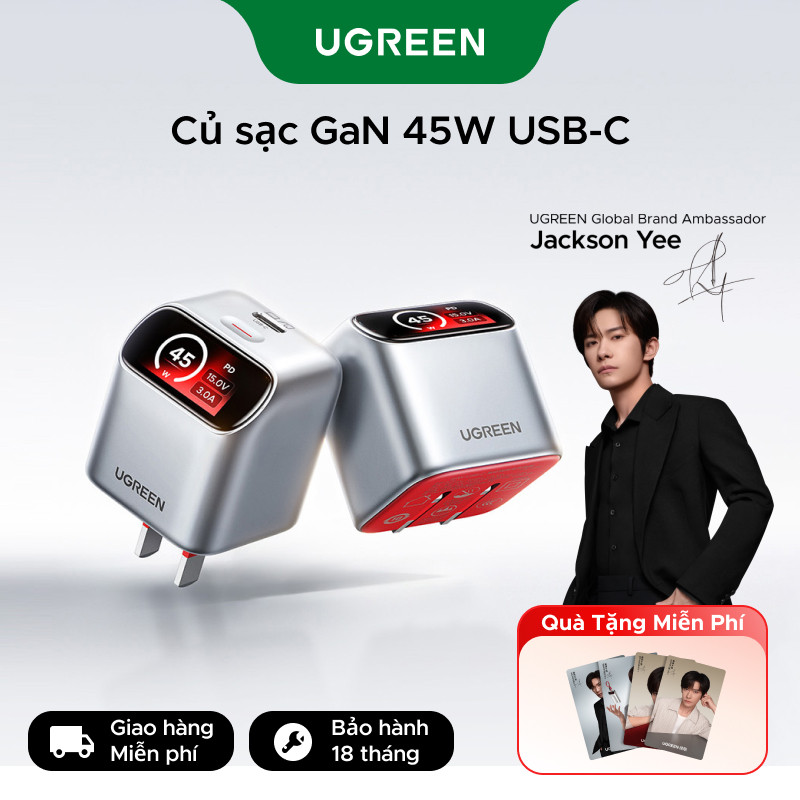 【UGREEN X Jackson Yee-45W】 Bộ sạc GaN UGREEN Mini Màn hình thông minh USB C Nexode hình sạc nhanh nh