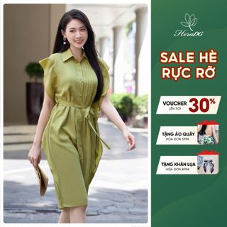Đầm nữ HeraDG thiết kế dáng suông tay bèo thắt đai eo chất liệu Recycle SDCBC3007