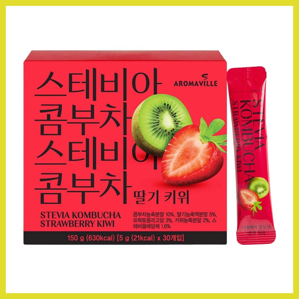 [aromaville] Stevia Kombucha Dâu Kiwi, 150g, 30 chiếc / Trà Kombucha Hàn Quốc / Hương Kiwi dâu của K