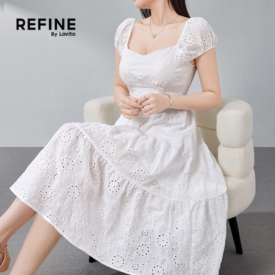 (Refine by Lovito) Đầm Thanh Lịch Bằng Vải Cotton Dáng Suông Chất Liệu Jacquard Màu Trắng Thích Hợp Cho Mùa Xuân/hè Công sở LR13E224