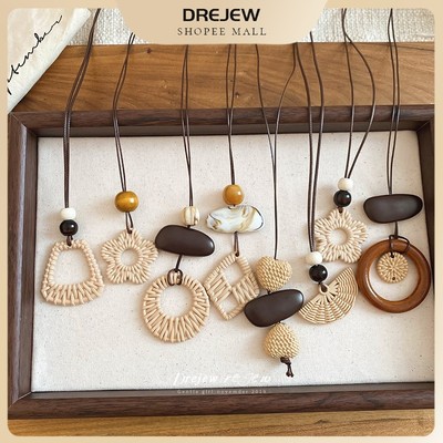 DREJEW bện đính cườm hoa sò vòng cổ dài bohemian phong cách dân tộc xương đòn chuỗi phụ kiện đa năng