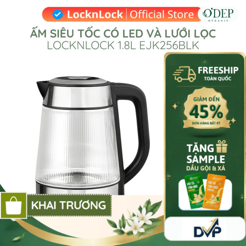 Âm đun siêu tốc thủy tinh LocknLock thép không gỉ có lưới lọc và đèn Led 1.8L EJK256BLK - SHOP DVP