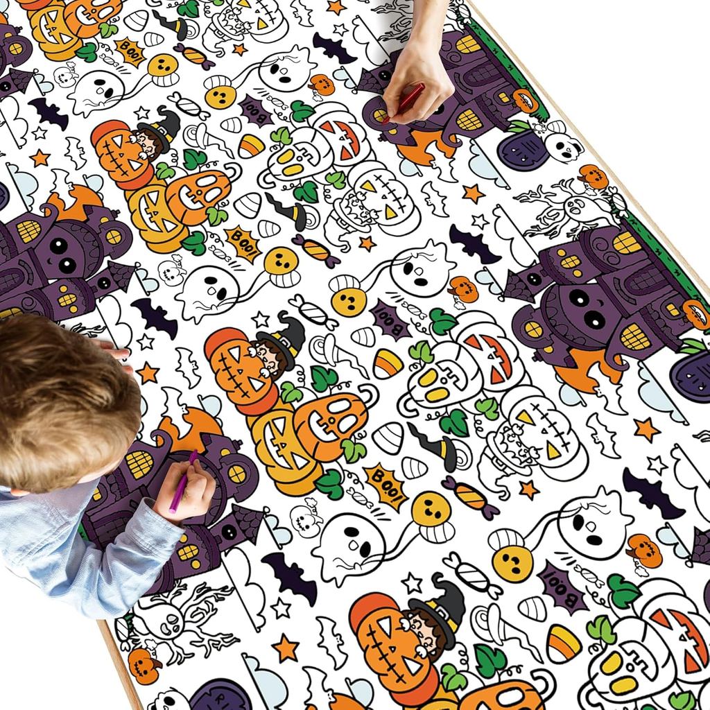 Khăn trải bàn tô màu giấy Halloween OHOME - Hình chữ nhật 54 "x 88", Giấy có lớp phủ, Khăn trải bàn 