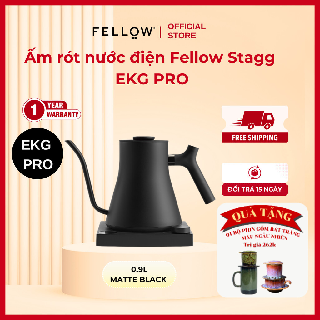 Ấm Rót Nước Điện Fellow Stagg PRO EKG 0.9L | Đun Sôi Tức Thời | Màu Matte Black | Hàng Chính Hãng