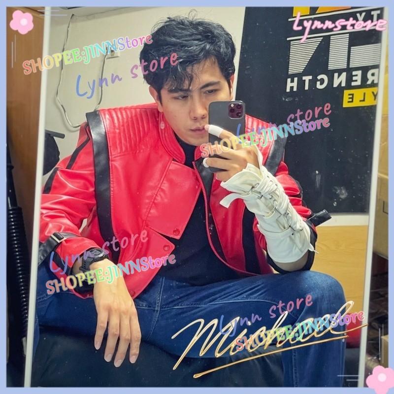 MICHAEL JACKSON Cosplay Da Đỏ Áo Khoác Tóc Giả Phù Hợp Với MICHAEL Trang Phục Anime Đảng Carnival Tr