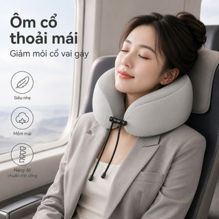 Gối kê cổ cao su non chữ U  loại có mũ trùm cao cấp - Kê cổ du lịch, tàu xe, làm việc văn phòng