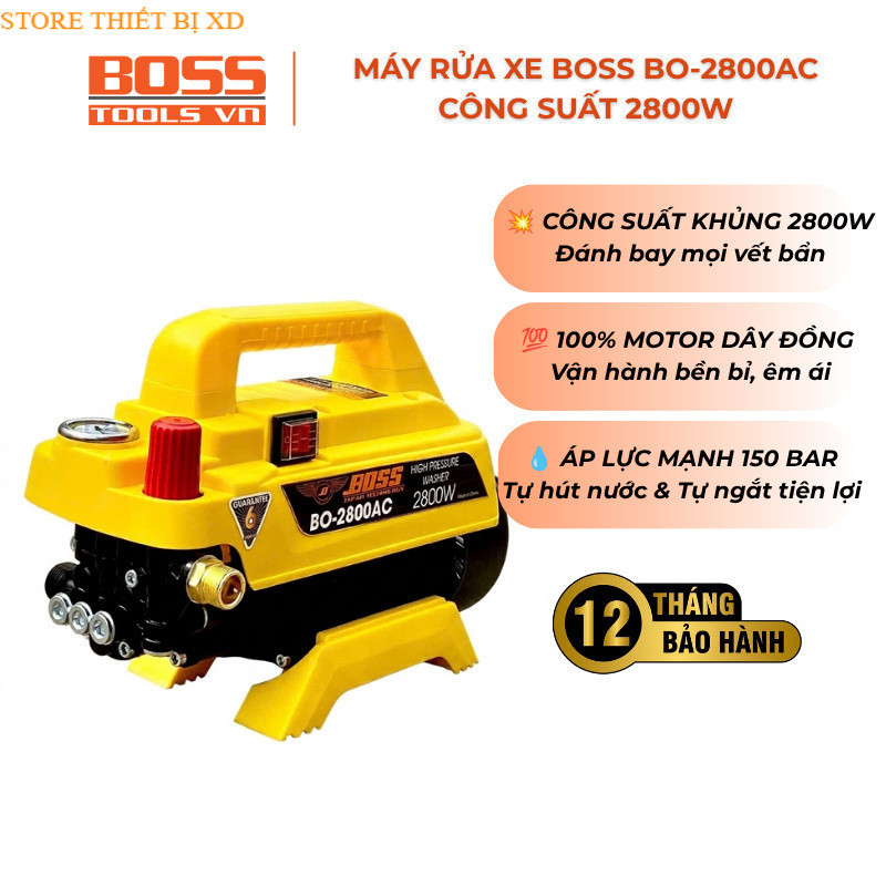 Máy Rửa Xe Gia Đình Boss Model BO-2800AC Có Chỉnh Áp Lưu Lượng Phun  Áp Suất Mạnh STORE THIẾT BỊ XD