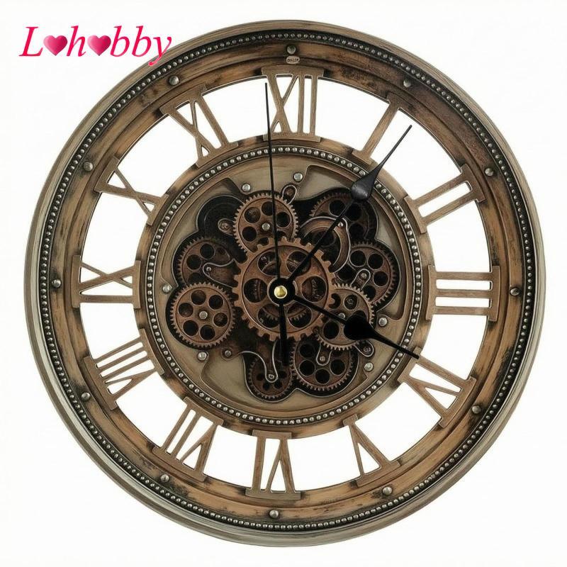 Lohobby Đồng hồ treo tường trang trí ngoài trời lớn Mặt số bằng gỗ Chữ số La Mã Đồng hồ treo tường c
