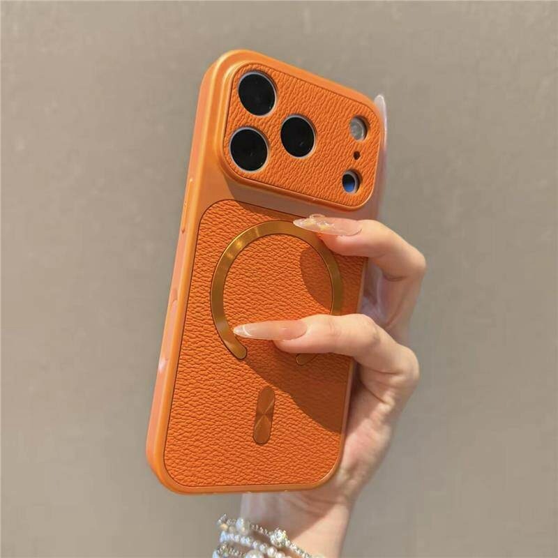Ốp Điện Thoại Hạt Lychee Từ Tính Sang Trọng Cho iPhone 14 15 16 17 Pro Max Plus Magsafe Ốp Lưng Ốp L