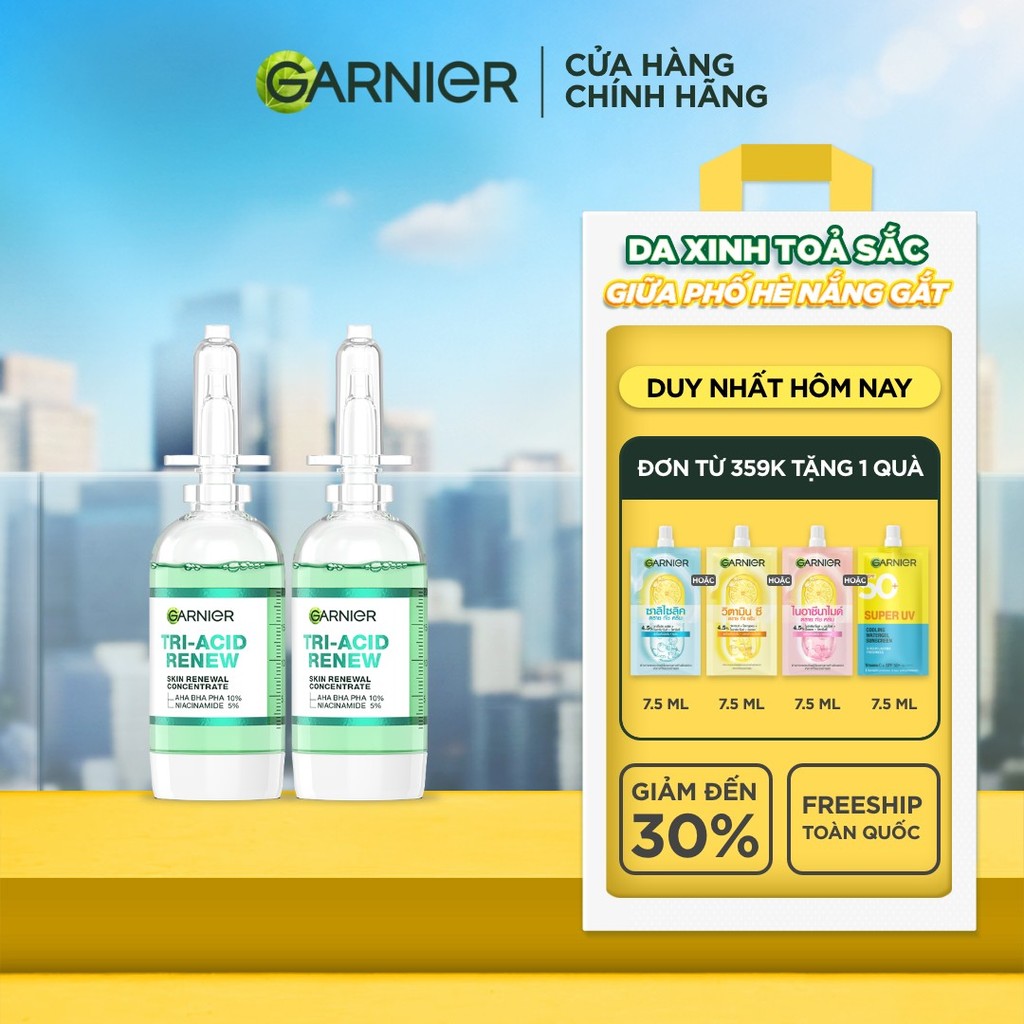 Bộ 2 Serum thế hệ mới 15% [PHA,AHA BHA ,NIACINAMIDE] giúp da trông sáng, láng, khỏe hơn-Garnier Tri-
