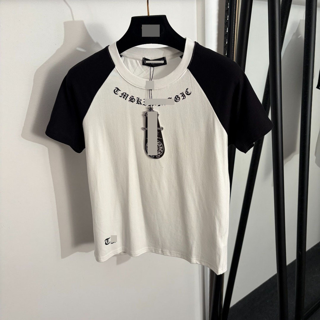 73SQ Chr/e He/rs Casual sweet style women's Sanskrit print color-block short-sleeve shirt T Shirt