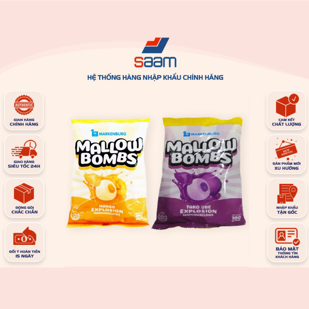 Kẹo Xốp Trái Cây Markenburg Mallow Bombs Gói 100g