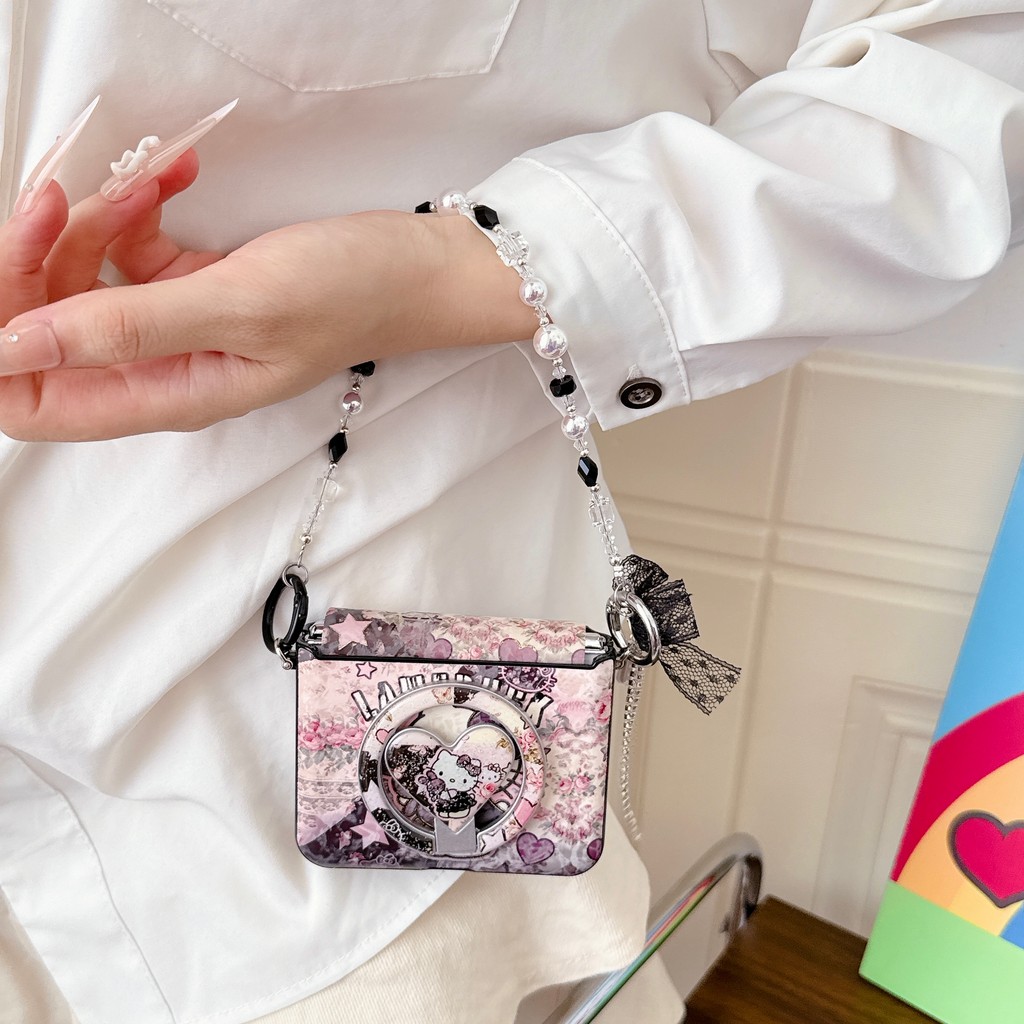 Dành Cho HONOR Magic V Flip 2 Vỏ Bảo Vệ Hello Kitty Cat Bracket Vỏ Cầm Tay Vỏ Gấp