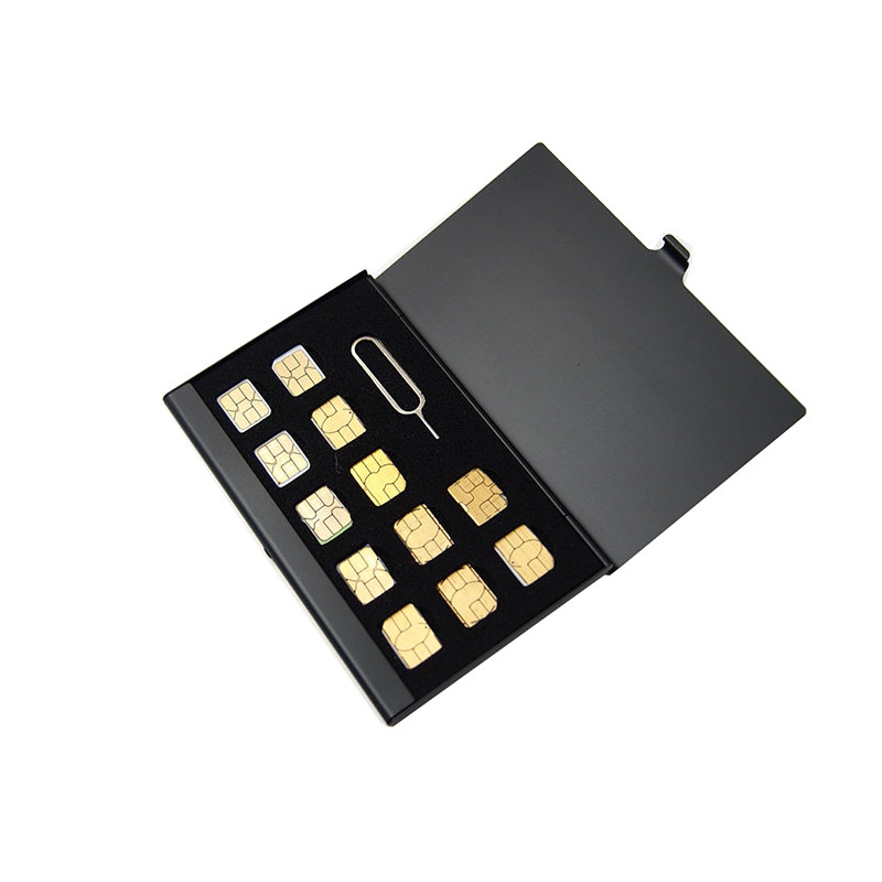 Hộp đựng thẻ sim điện thoại hợp kim nhôm, chứa 24 nano sim, kèm cây chọc sim