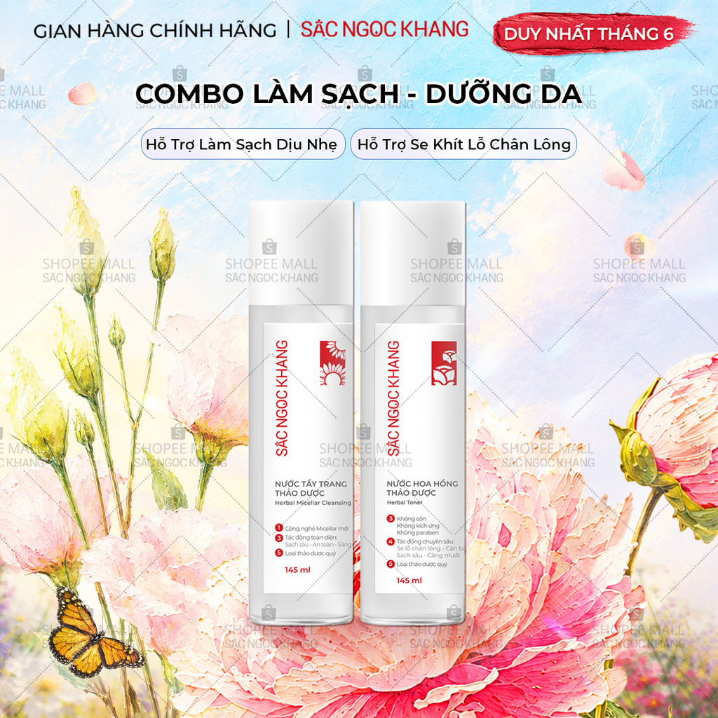 Combo Sắc Ngọc Khang 2 món [Nước hoa hồng 145ml + Nước tẩy trang 145ml] HDT