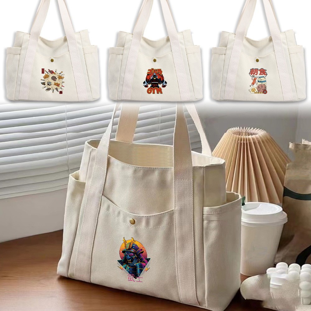 Canvas bag Tote Bag Large size fashionable young people's shoulder bag Original picture Canvas zippe