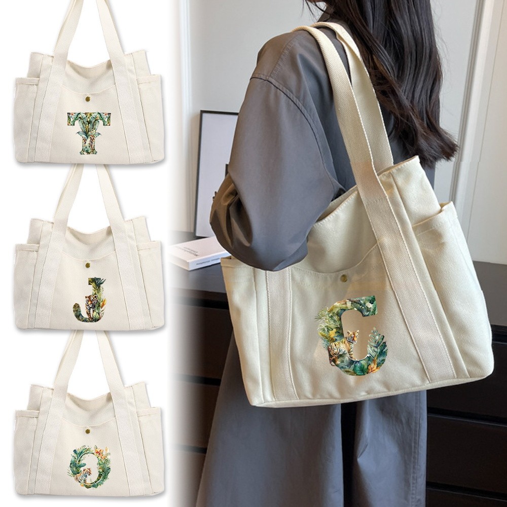 Canvas bag LOCAL STOCK Travel Shopping bag Multi-Pocket Zipper Handbag shoulder bag Large size jungl