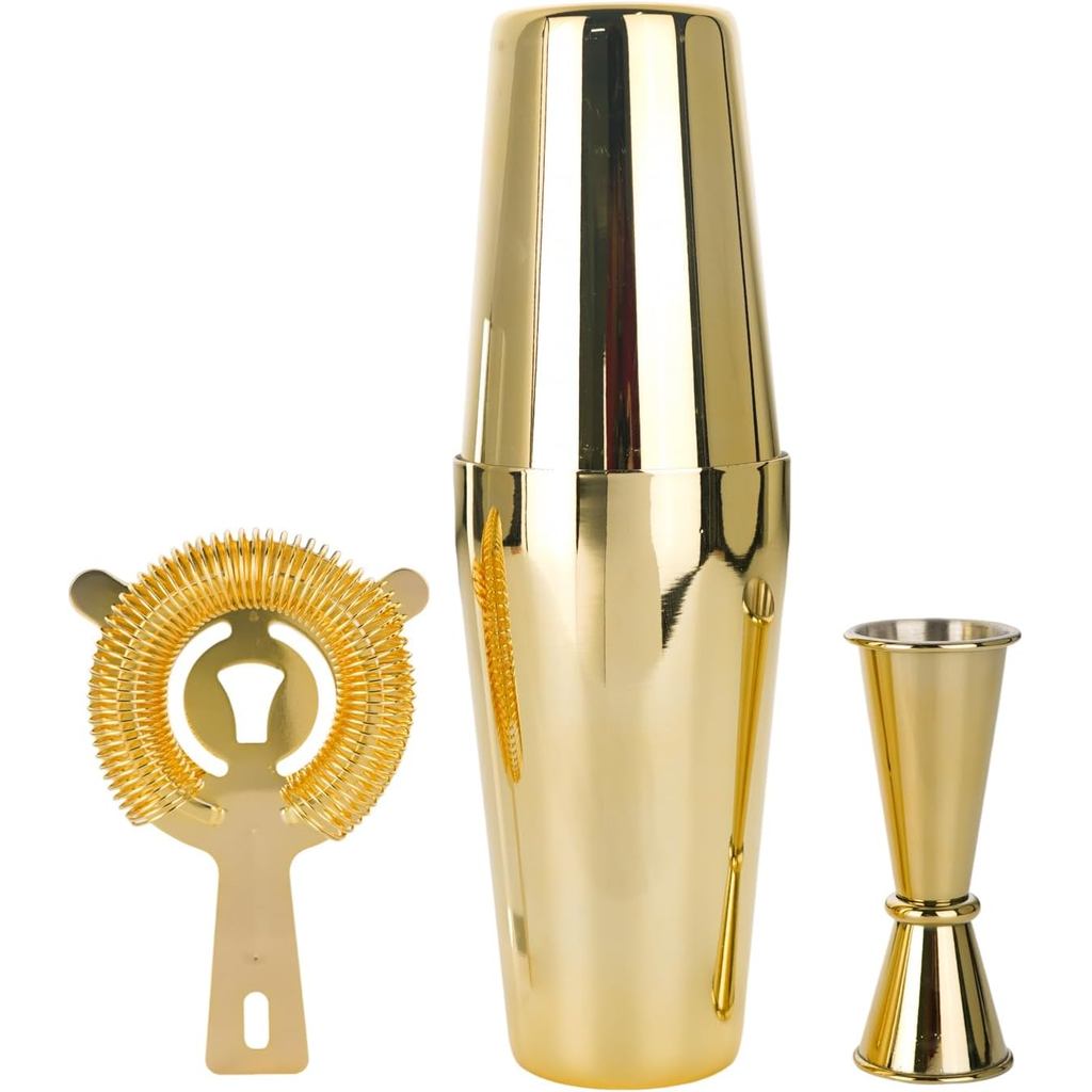 Bộ bình lắc Cocktail Boston 4 mảnh với bình lắc 20oz / 25oz, Bộ lọc và Bộ JiggerBar đôi 0,5 / 1oz ch