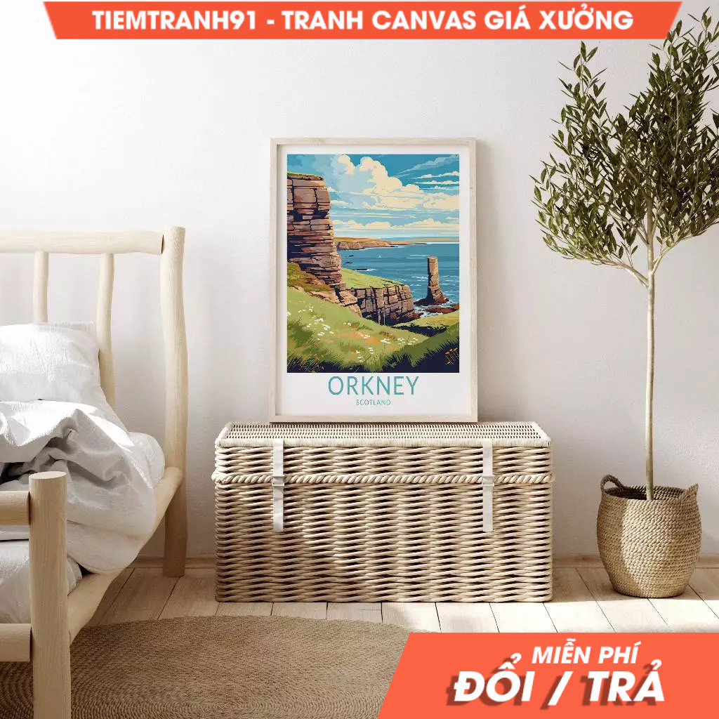 Tranh treo tường, Orkney Travel Poster, Isle of Lewis island Orkney Wall Art, tặng kèm đinh treo, in
