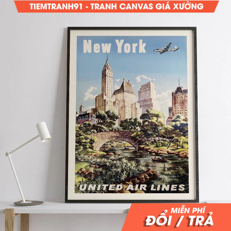 Tranh treo tường, Vintage Travel USA Discover New York City's Central Park with this, tặng kèm đinh 