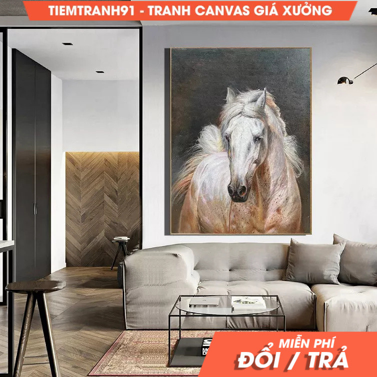 Tranh treo tường, White Horse Abstract Painting Original Horse Painting White Horse Wall Art Large L